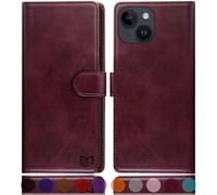 SUANPOT design for iPhone 15 Plus 6.7 inch case with [Credit Card Holder][RFID Blocking],PU Leather Flip Book Protective Cover Women Men for Apple 15 Plus Phone case Wine Red