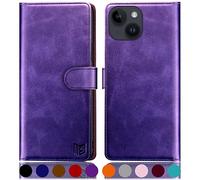 SUANPOT design for iPhone 15 Plus 6.7 inch case with [Credit Card Holder][RFID Blocking],PU Leather Flip Book Protective Cover Women Men for Apple 15 Plus Phone case Purple