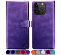 SUANPOT design for iPhone 15 Pro 6.1 inch case with [Credit Card Holder][RFID Blocking],PU Leather Flip Book Protective Cover Women Men for Apple 15 Pro Phone case Purple