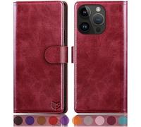 SUANPOT design for iPhone 15 Pro 6.1 inch case with [Credit Card Holder][RFID Blocking],PU Leather Flip Book Protective Cover Women Men for Apple 15 Pro Phone case Red