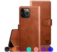 SUANPOT design for iPhone 15 Pro 6.1 inch case with [Credit Card Holder][RFID Blocking],PU Leather Flip Book Phone case Women Men for Apple 15 Pro Protective Cover Orange