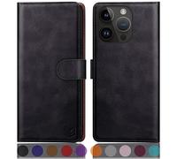 SUANPOT design for iPhone 15 Pro 6.1 inch case with [Credit Card Holder][RFID Blocking],PU Leather Flip Book Protective Cover Women Men for Apple 15 Pro Phone case Black