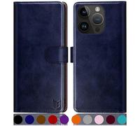 SUANPOT design for iPhone 15 Pro 6.1 inch case with [Credit Card Holder][RFID Blocking],PU Leather Flip Book Protective Cover Women Men for Apple 15 Pro Phone case Blue