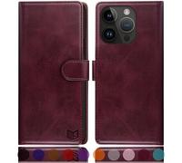 SUANPOT design for iPhone 15 Pro 6.1 inch case with [Credit Card Holder][RFID Blocking],PU Leather Flip Book Protective Cover Women Men for Apple 15 Pro Phone case Wine Red