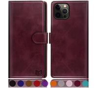 SUANPOT Flip Wallet Case for iPhone 12 Pro Max 6.7 Inch, Faux Leather, RFID Blocking, Wine Red