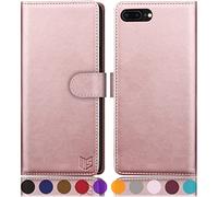 SUANPOT Flip Wallet Case for iPhone 7 Plus/8 Plus 5.5 Inch, Faux Leather, Rose Gold, RFID Blocking