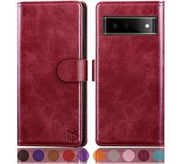 SUANPOT for Google Pixel 6 5G case with [Credit Card Holder][RFID Blocking],PU Leather Flip Book Protective Cover Women Men for Pixel 6 Phone case Red