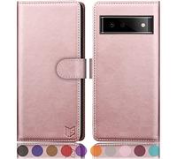 SUANPOT for Google Pixel 6 5G case with [Credit Card Holder][RFID Blocking],PU Leather Flip Book Protective Cover Women Men for Pixel 6 Phone case Rose Gold