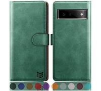 SUANPOT for Google Pixel 6 5G case with [Credit Card Holder][RFID Blocking],PU Leather Flip Book Protective Cover Women Men for Pixel 6 Phone case Sea Green