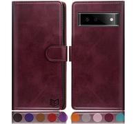 SUANPOT for Google Pixel 6 5G case with [Credit Card Holder][RFID Blocking],PU Leather Flip Book Protective Cover Women Men for Pixel 6 Phone case Wine Red