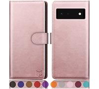 SUANPOT for Google Pixel 6 Pro case with [Credit Card Holder][RFID Blocking],PU Leather Flip Book Protective Cover Women Men for Pixel 6 Pro Phone case Rose Gold