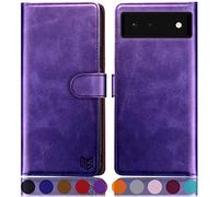 SUANPOT for Google Pixel 6A case with [Credit Card Holder][RFID Blocking],PU Leather Flip Book Protective Cover Women Men for Pixel 6A Phone case Purple