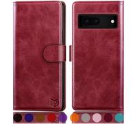 SUANPOT for Google Pixel 7A case with [Credit Card Holder][RFID Blocking],PU Leather Flip Book Protective Cover Women Men for Pixel 7A Phone case Red
