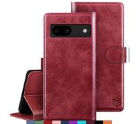 SUANPOT for Google Pixel 8A case with [Credit Card Holder][RFID Blocking],PU Leather Flip Book Protective Cover Women Men for Pixel 8A Phone case Red