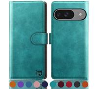 SUANPOT for Google Pixel 9 5G/Google Pixel 9 Pro 6.3 case with [Credit Card Holder][RFID Blocking],PU Leather Flip Book Protective Cover Women Men for Pixel 9 Phone case Blue Green