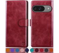 SUANPOT for Google Pixel 9 5G/Google Pixel 9 Pro 6.3 case with [Credit Card Holder][RFID Blocking],PU Leather Flip Book Protective Cover Women Men for Pixel 9 Phone case Red