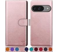 SUANPOT for Google Pixel 9 5G/Google Pixel 9 Pro 6.3 case with [Credit Card Holder][RFID Blocking],PU Leather Flip Book Protective Cover Women Men for Pixel 9 Phone case Rose Gold
