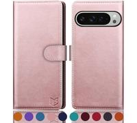 SUANPOT for Google Pixel 9 Pro XL 6.8" 5G case with [Credit Card Holder][RFID Blocking],PU Leather Flip Book Protective Cover Women Men for Pixel 9 Pro XL Phone case Rose Gold