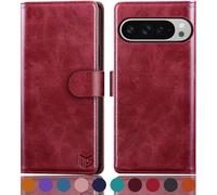 SUANPOT for Google Pixel 9 Pro XL 6.8" 5G case with [Credit Card Holder][RFID Blocking],PU Leather Flip Book Protective Cover Women Men for Pixel 9 Pro XL Phone case Red