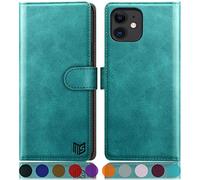 SUANPOT for iPhone 11 6.1" case with [Credit Card Holder][RFID Blocking],PU Leather Flip Book Protective Cover Women Men for apple 11 Phone case Blue Green