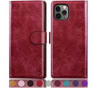 SUANPOT for iPhone 11 Pro 5.8" case with [Credit Card Holder][RFID Blocking],PU Leather Flip Book Protective Cover Women Men for apple 11 Pro Phone case Red