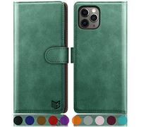 SUANPOT for iPhone 11 Pro Max 6.5" case with [Credit Card Holder][RFID Blocking],PU Leather Flip Book Protective Cover Women Men for apple 11 Pro Max Phone case Sea Green