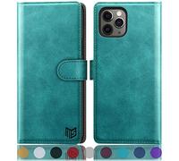 SUANPOT for iPhone 11 Pro Max 6.5" case with [Credit Card Holder][RFID Blocking],PU Leather Flip Book Protective Cover Women Men for apple 11 Pro Max Phone case Blue Green