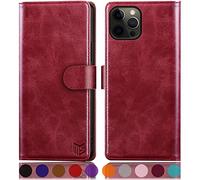 SUANPOT for iPhone 12/12 Pro 6.1 Inch case with [Credit Card Holder][RFID Blocking],PU Leather Flip Book Protective Cover Women Men for Apple 12/12 Pro Phone case Red
