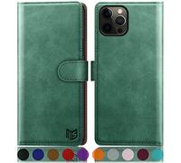 SUANPOT for iPhone 12/12 Pro 6.1 Inch case with [Credit Card Holder][RFID Blocking],PU Leather Flip Book Protective Cover Women Men for Apple 12/12 Pro Phone case Sea Green
