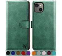 SUANPOT for iPhone 13 5G 6.1 inch case with [Credit Card Holder][RFID Blocking],PU Leather Flip Book Protective Cover Women Men for Apple 13 Phone case Sea Green