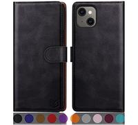 SUANPOT for iPhone 13 5G 6.1 inch case with [Credit Card Holder][RFID Blocking],PU Leather Flip Book Protective Cover Women Men for Apple 13 Phone case Black
