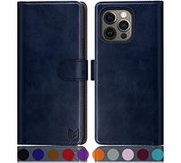 SUANPOT for iPhone 13 Pro 6.1 inch case with [Credit Card Holder][RFID Blocking],PU Leather Flip Book Protective Cover Women Men for apple 13 Pro Phone case Blue