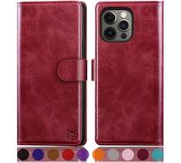 SUANPOT for iPhone 13 Pro Max case 6.7 Inch RFID Blocking Credit Card Holder, Flip Folio Book PU Leather Wallet Phone case Shockproof Cover Women Men for apple 13 Pro Max Wallet case Red