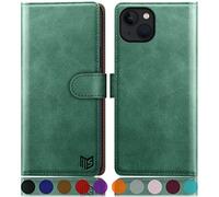 SUANPOT for iPhone 14 6.1 inch case with [Credit Card Holder][RFID Blocking],PU Leather Flip Book Protective Cover Women Men for Apple 14 Phone case Sea Green