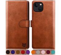 SUANPOT for iPhone 14 6.1 inch case with [Credit Card Holder][RFID Blocking],PU Leather Flip Book Protective Cover Women Men for Apple 14 Phone case Light Brown