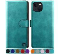 SUANPOT for iPhone 14 Plus 6.7 inch case with [Credit Card Holder][RFID Blocking],PU Leather Flip Book Protective Cover Women Men for Apple 14 Plus Phone case Blue Green