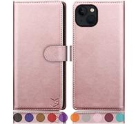 SUANPOT for iPhone 14 Plus 6.7 inch case with [Credit Card Holder][RFID Blocking],PU Leather Flip Book Protective Cover Women Men for Apple 14 Plus Phone case Rose Gold