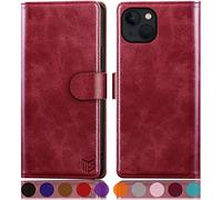 SUANPOT for iPhone 14 Plus 6.7 inch case with [Credit Card Holder][RFID Blocking],PU Leather Flip Book Protective Cover Women Men for Apple 14 Plus Phone case Red