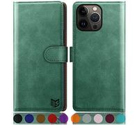 SUANPOT for iPhone 14 Pro 6.1 inch case with [Credit Card Holder][RFID Blocking],PU Leather Flip Book Protective Cover Women Men for Apple 14 Pro Phone case Sea Green