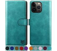 SUANPOT for iPhone 14 Pro Max 6.7 inch case with [Credit Card Holder][RFID Blocking],PU Leather Flip Book Protective Cover Women Men for Apple 14 Pro Max Phone case Blue Green
