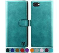 SUANPOT for iPhone 7/8/SE 2020/SE 2022 4.7 Inch case with [Credit Card Holder][RFID Blocking],PU Leather Flip Book Protective Cover Women Men for apple SE Phone case Blue Green