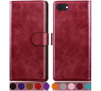 SUANPOT for iPhone 7/8/SE 2020/SE 2022 4.7 Inch case with [Credit Card Holder][RFID Blocking],PU Leather Flip Book Protective Cover Women Men for apple SE Phone case Red