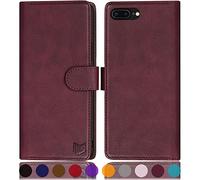 SUANPOT for iPhone 7 Plus/8 Plus 5.5 Inch Leather Flip Case with Credit Card Holder and RFID Blocking - Wine Red