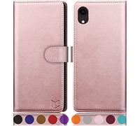 SUANPOT for iPhone XR 6.1 Inch case with [Credit Card Holder][RFID Blocking],PU Leather Flip Book Protective Cover Women Men for apple XR Phone case Rose Gold