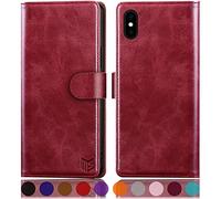 SUANPOT for iPhone XS Max 6.5" case with [Credit Card Holder][RFID Blocking],PU Leather Flip Book Protective Cover Women Men for Apple XS Max Phone case Red