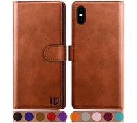 SUANPOT for iPhone XS Max 6.5" case with [Credit Card Holder][RFID Blocking],PU Leather Flip Book Protective Cover Women Men for Apple XS Max Phone case Light Brown