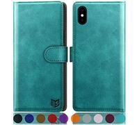 SUANPOT for iPhone XS Max 6.5" case with [Credit Card Holder][RFID Blocking],PU Leather Flip Book Protective Cover Women Men for Apple XS Max Phone case Blue Green