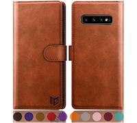 SUANPOT for Samsung Galaxy S10 case with [Credit Card Holder][RFID Blocking],PU Leather Flip Book Protective Cover Women Men for Samsung S10 Phone case Light Brown