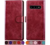 SUANPOT for Samsung Galaxy S10 case with [Credit Card Holder][RFID Blocking],PU Leather Flip Book Protective Cover Women Men for Samsung S10 Phone case Red