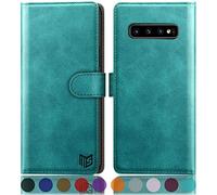 SUANPOT for Samsung Galaxy S10 case with [Credit Card Holder][RFID Blocking],PU Leather Flip Book Protective Cover Women Men for Samsung S10 Phone case Blue Green